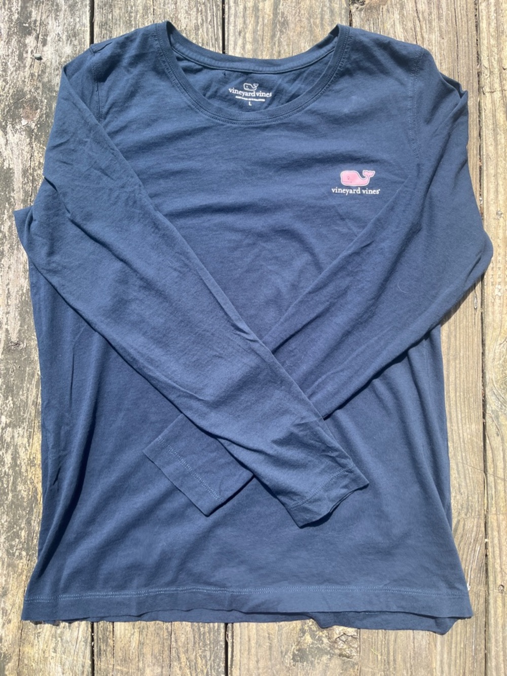 Vineyard Vines Whale Long Sleeve Cotton T-Shirt Navy